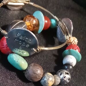 Faith Hope & Love wire bracelet & Multimedia Beaded Bracelet chunky.